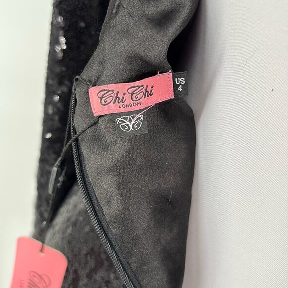 Chi Chi London Women’s Black Sequin Long Sleeve Mini Dress Stretch Size 4 New - Picture 7 of 13